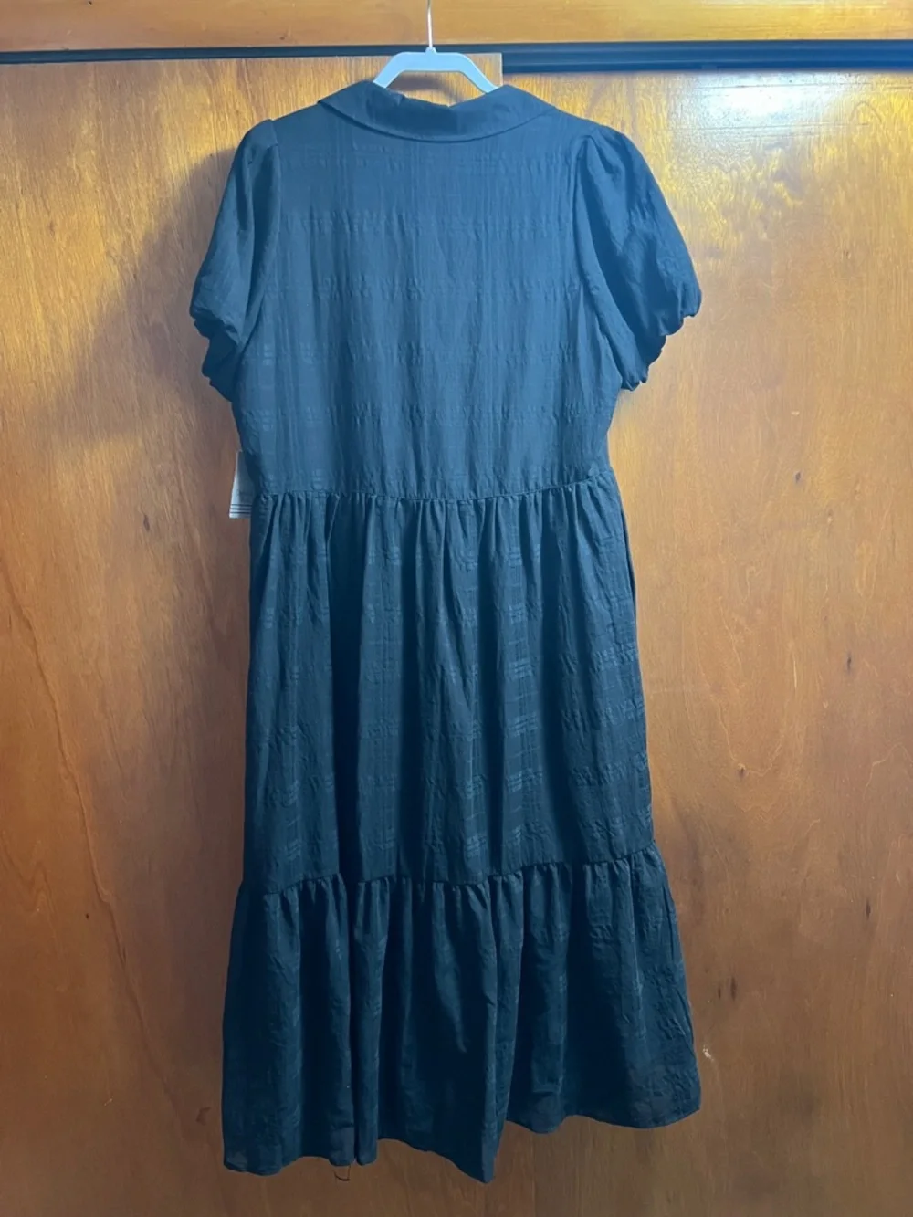 Women’s Black Button-Front Midi Dress - Classic Collared Style - Picture 5 of 5